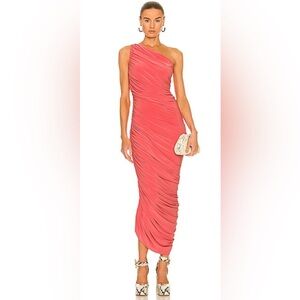 Norma Kamali One Shoulder Coral Dress